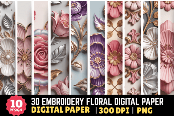 3D Embroidery Floral Digital Paper for Seasonal Use