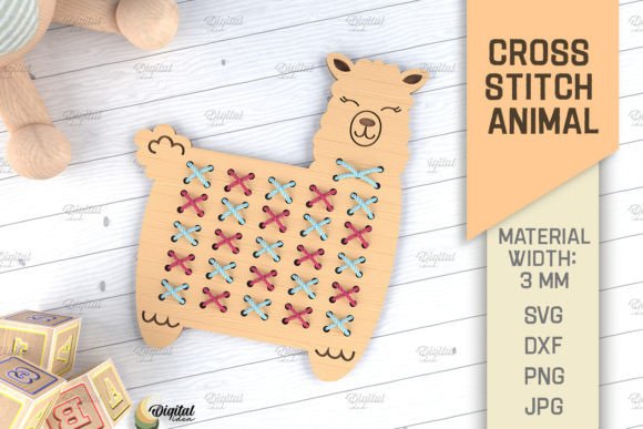 Charming Cross Stitch Animals Laser Cut. Lama SVG