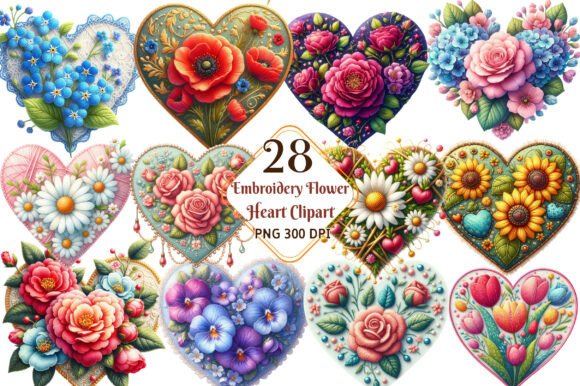 Embroidery Flower Heart Clipart PNG Review