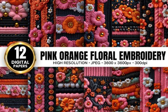 Pink Orange 3D Flowers for Charming Embroidery
