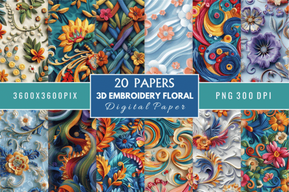 Review: Embroidery Floral Digital Paper Bundle